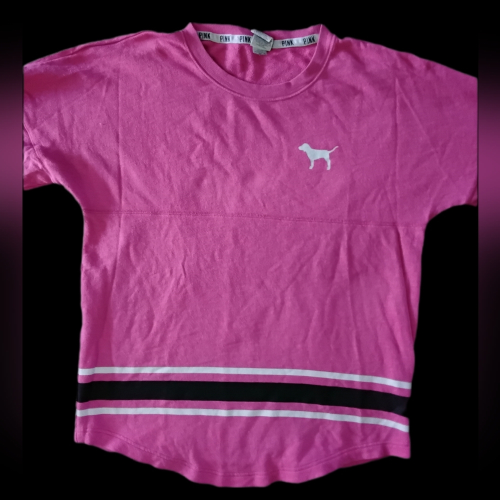 Victoria's Secret Varsity Long Sleeve Tee Pink And Black Size Medium‎